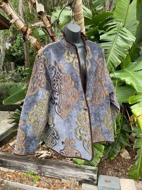 gold  copper and blue velvet brocade reversible  jacket